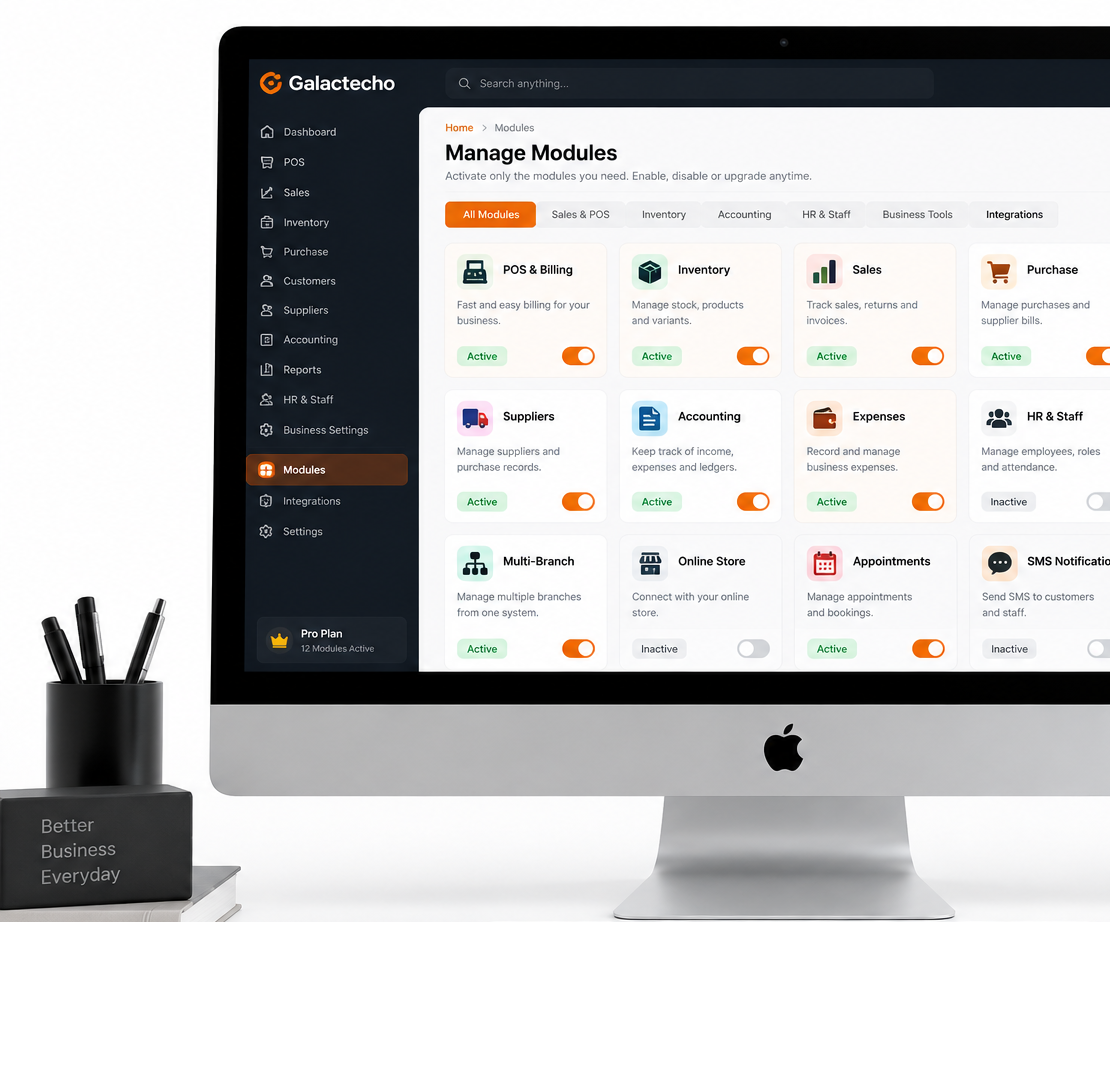 Galactecho dynamic module activation dashboard